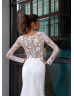 Beaded Long Sleeve White Lace Buttons Back Wedding Dress